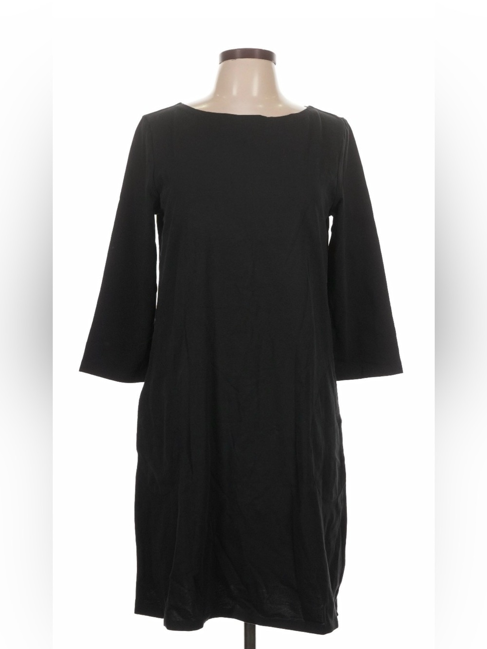 Garnet Hill Black Crew Neck Three-Quarter Sleeve Dress
